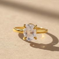 Raw Herkimer Diamond Ring, Sterling Silver, Crystal Gemstone, April Birthstone 11 beige