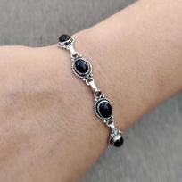 Gothic Bohemian Silver Color Oval Gemstone Black Onyx Link Adjustable Bracelets for Women Men Ethnic Tribal Daily Wear Jewelry juoda