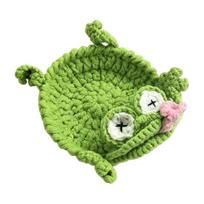 Handmade Crochet Squirrel Coaster Funny Frog Duck Stress Relief Cup Mat C green