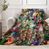 Luxurious Vintage Floral Flannel Blanket - Soft, Warm Throw with Vibrant Blooming Roses & Lush Garden Design - Perfect for Naps, Camping, Travel & Hom 75X95CM gray