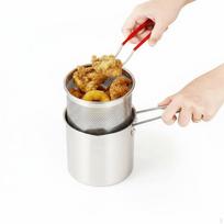 Mini Deep Fryer Pot Versatile Frying with Basket Induction Compatible Stainless Steel beige