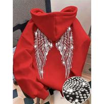 Moterų Hoodie su Cirkoniais Angelų Sparnais, Ilgomis Rankovėmis, Laisvas, Per dydį, Su raišteliais, Puloveris, Laisvalaikio Gatvės Apranga, Džemperis, Viršus XXL raudona