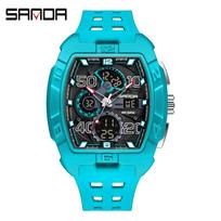 SANDA 5110  Cyberpunk Mecha Watch Men's Multi-function Dual Display Digital Watch Sporty Casual Male Clock Gift ežero mėlyna spalva