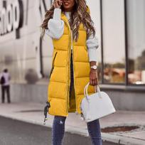 Women's Long Quilted Sleeveless Vest Casual Outerwear for Fall and Winter Layering XL geltona