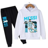 Rudens futbolo žvaigždė Messi 3-12 m. Vaikų su gobtuvais rinkiniai Kelnių kostiumas 2 dalių rinkiniai Vaikų berniukų mergaičių drabužiai Laisvalaikio mados sportiniai kostiumai 160 white