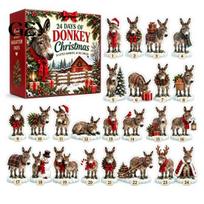 Donkey Themed Christmas Decor Advent Calendar, 24Pcs Acrylic Ornament Collection Festive Holiday Collectibles with Outfits, Tabletop Display A gray