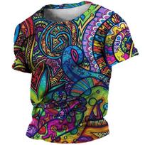 Vasarinis didelio dydžio marškinėlis vyrams 3D etniniai drabužiai T-shirt viršūnės su spaudiniu marškiniai Hip Hop gatvės stilius Retro spalvingas T-shirt M black