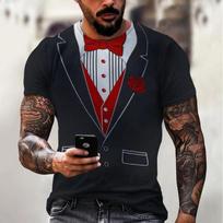 3D spausdinimo kostiumo ir kaklaraiščio modelio paprasti marškinėliai trumpomis rankovėmis, skirti vyriškiems madingiems drabužiams High Street Streetwear viršutiniai drabužiai XL black