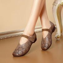 Velcro Sandals, Breathable and Anti-slip Single Shoes, Women's Soft-soled Anti-slip Hollowed-out Shoes 39 tamsiai ruda spalva