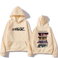 Roko grupės Gorillaz Demon Days Eyes džemperis su gobtuvu vyriškas moteriškas manga harajuku hip hopo gatvės stiliaus ilgomis rankovėmis vintažinis flisinis džemperis M beige
