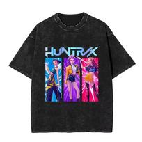 Movie KPop Demon Hunters Derpy Tiger Vintage Washed T-shirt Men Women Cartoon Streetwear Men's Fun Oversized T Shirts M black