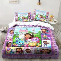 Cartoon Gabbys Dollhouse Bedding Set Duvet Cover Bed Set Quilt Cover Pillowcase Comforter king Queen Size Boys Adult Bedding Set 135x200cm white