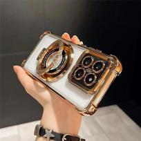 Luxury Plating CD Ring Stand Shockproof Case For MOTO G86 Power G56 15/45/05/84/54/64/34/24/04/14 Transparent Silicone Cover Motorola Moto G84 auksas