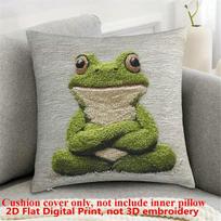 1Pc Boho Cottagecore Frog Decorative Cushion Cover, 2D Print Polyester Pillow Case For Sofa Bed Car Office Home Decoration Short plush 30*30(CM)-1Pcs gray