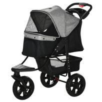 PawHut Dog Trolley Pet Stroller with 3 Wheels Foldable Dog Cat Oxford Grey+Black 109.5 x 57.5 x 106.5 cm