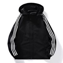 Youth Unisex 2025 Windbreaker Jacket with Detachable Hood and Three Stripes Large (L) juoda