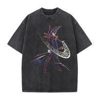 2026 Summer New  Anime Yu Gi Oh Graphic Washed Cotton  T-shirt Men Women Retro Harajuku Hip Hop Punk T-shirt Print Crew Neck Casual T Shirt S black
