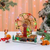 Large Light-up Christmas Ferris Wheel Music Box Ornament brown