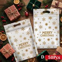 50Pcs Resealable Christmas Zip Lock Bags 50PCS Clear Christmas Plastic Sealing Bags with Handles for Xmas Holiday Party Candy 15.5x 22.5cm brown