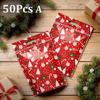50Pcs Resealable Christmas Zip Lock Bags 50PCS Clear Christmas Plastic Sealing Bags with Handles for Xmas Holiday Party Candy 15.5x 22.5cm red