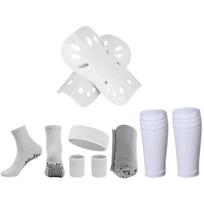 Soccer Protective Gear Kit 6Pcs Football Shin Guards Anti‑Slip Socks Calf Sleeves Wristbands Headband Towel Sports Set 1 HB5-WT2-13White
