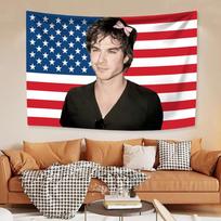 Ian Somerhalder American Flag Tapestry  Damon Salvatore Style  Classic TV Poster  Aesthetic Bedroom Backdrop  Party Decor 100X70CM blue