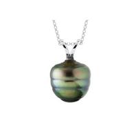 Pendant - AM22-CPT 101-1C9B-TAH - Ringed Tahitian cultured pearl 9-10 mm - 750 White Gold (18K) - 42 cm chain offered