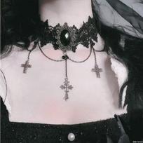 Accessories Women's Cervical Strap Court Gothic Hottie Necklace Lace Necklace Choker Collarbone Chain Collar Vintage gray