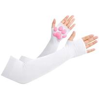 Anti-UV Cat Pad Paw Sleeves 3D Silicone Fingerless Gloves Cute Arm Sleeves  for Girls and Ladies balta