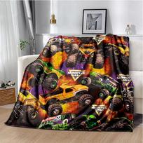 M-Monster Jam Monster Truck Animacinis pledas, Minkštas pledas namams, miegamajam, lovai, sofai, iškylai, kelionėms, biurui, uždangalas vaikui 75x90cm gray