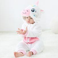 Kūdikio vienaragis flanelinis kombinezonas, minkštas su gobtuvu, vientisas pižama, Cosplay kostiumas kūdikiams 100 white