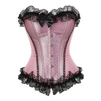 Women's Fashion Corset Solid Color Waist Trainer Body Shaper Slimming Underbust Cincher with Lace Trim and Front Hook Closure for Shaping XXXXL rožinė