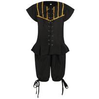 Youth Pirate Role Play Costume Set with Front Tie Top and Black Pants for Kids and Teens in Stage Show Cosplay 110 juoda