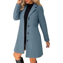 Turndown Collar Trench Women Coat Windbreaker Fitted Clothes Femme Loose Cloak Woolen Double-breasted Coat Outwear M mėlyna
