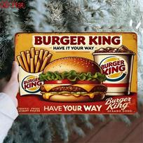 pc D Flat Vintage Burger King Metal Sign Retro Fast Food Decor Burger Fries Kitchen Wall Art 20x30cm（7.8x11.8inch） orange