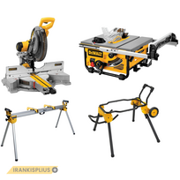 DeWALT DWS780XPS + DW745 išilginio ir skersinio pjovimo staklės + DWE74911 + DE7023 stalai