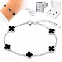 Silver Women' Bracelet 925 Silver Clover Onyx ITALIAN As a Gift white
