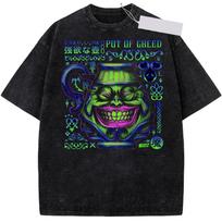 Anime Game Yu-Gi-Oh! Pot of Greed Vintage Washed T Shirt Men's Women Cotton Tee Harajuku Streetwear Casual Summer Tshirt XL blue