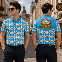 Mens Oktoberfest Lederhosen Polo German Bavarian Beer Costume Prost Shirt S-5XL XXL blue