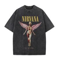 Nirvana Angel In Utero Print Vintage Washed T Shirt Rock Band Casual Top M juoda