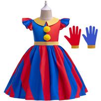 Pomni Halloween Costume for The Amazing Digital Circus Character Derss Gloves and Plushie Toy Bundle for Cosplay Party 140 red