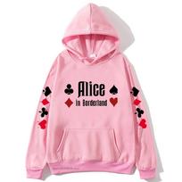 Anime Alice In Borderland Hoodis Animacinis Pora Megztinis Sudaderas Madingi Viršutiniai Drabužiai Estetiška Manga Žieminiai Drabužiai M pink