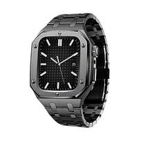 Nerūdijančio plieno dirželis Apple Watch apyrankei 45mm 44mm Prabangus modifikacijų rinkinys Metalo dėklo apyrankė iWatch Series 8 7 6 5 SE 44 45 iWatch band 44mm black
