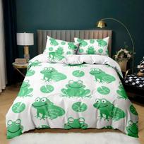 Cartoon Frog Duvet Cover Set Light Green Cute Frogs Dragonfly Twin Size Polyester Bedding for Kids 70x133cm 2pcs white