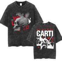 Playboi Carti AŠ ESU MUZIKA Logotipas Retro Išplauti Marškinėliai Opium Ken Carson Narcissist Tour Antagonist Rap Marškinėliai Vyriški Oversized Marškinėliai XL gray