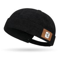 Retro Vienos Spalvos Velvelio Kepurės Su Pomponu Reguliuojama Hip Hop Kepurė Be Skydelio Melono Kepurė Streetwear Kepurė Be Skydelio Docker Kepurė Vyrams Moterims black