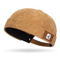 Retro Vienos Spalvos Velvelio Kepurės Su Pomponu Reguliuojama Hip Hop Kepurė Be Skydelio Melono Kepurė Streetwear Kepurė Be Skydelio Docker Kepurė Vyrams Moterims black