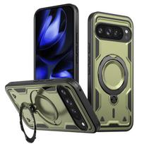 Military Bracket Shockproof Armor ForMagsafe Case For Google Pixel 10 9 Pro XL 10A 9A Magnetic Wireless Charging Rugged Cover Google Pixel 10a žalia