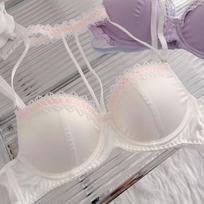 Sweet Coquette Halter Choker Satin Lace Bra Set, Push Up Inner Outer Wear Young Women Lingerie Set 38/85AB gray