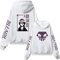 Vintage Bleach Anime Hoodie Kurosaki Ichigo Rukia Print Long Sleeve Hooded Sweatshirt Unisex Casual Streetwear Pullover Daily Autumn Winter Wear XXL white